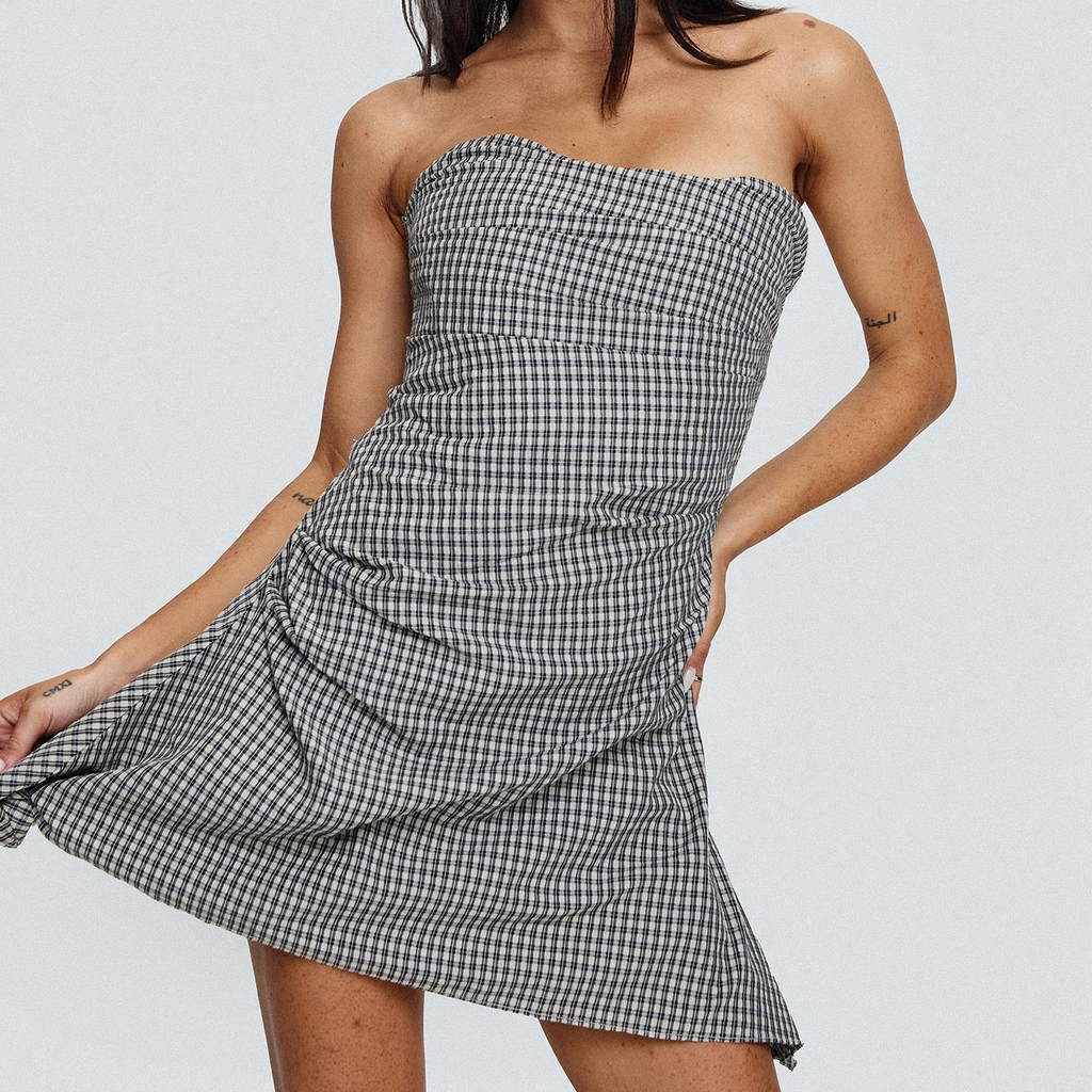 Strapless Check Mini Dress
