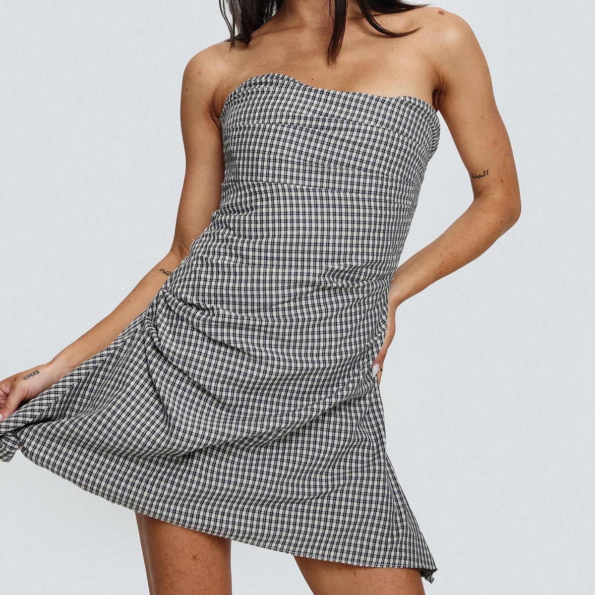 Strapless Check Mini Dress