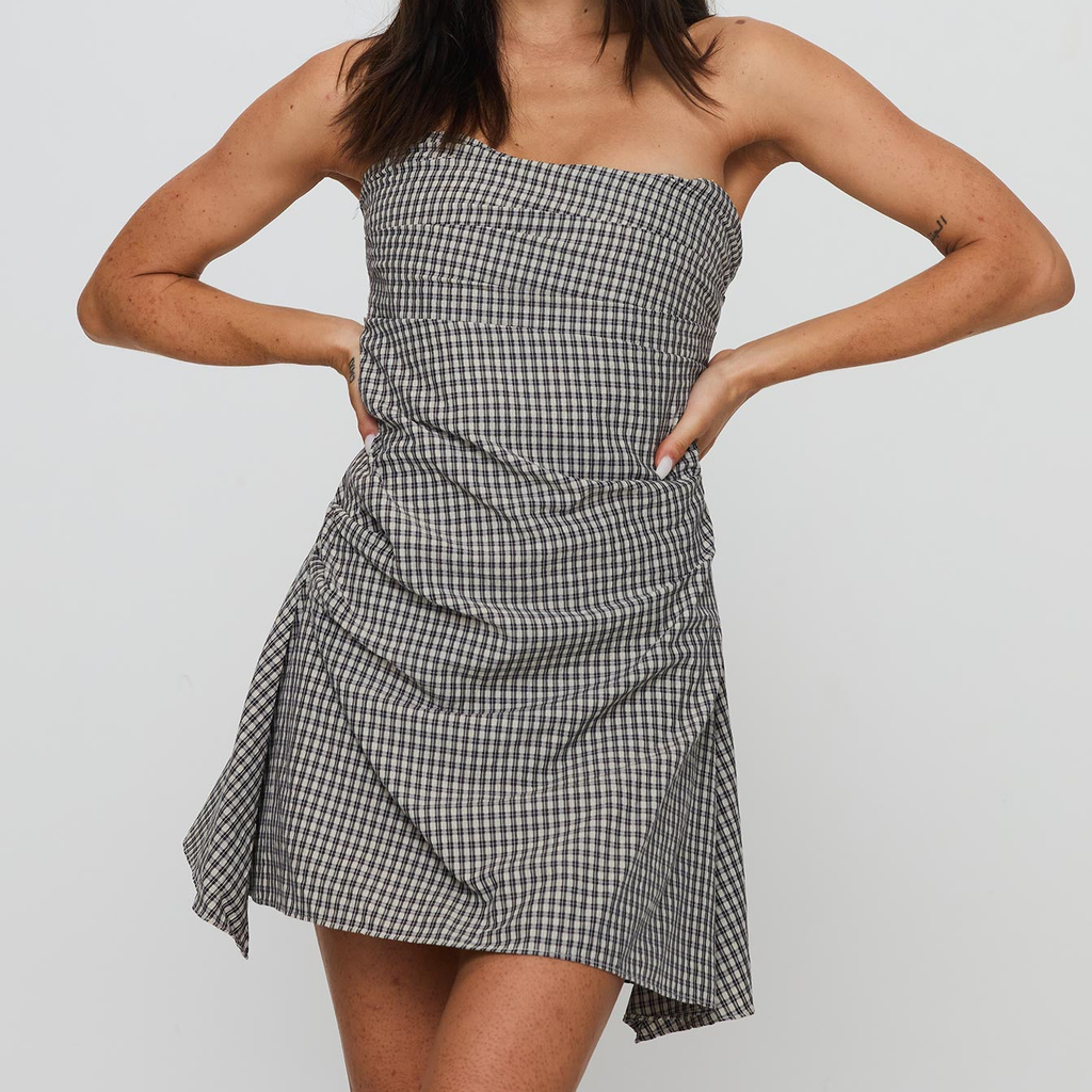 Strapless Check Mini Dress