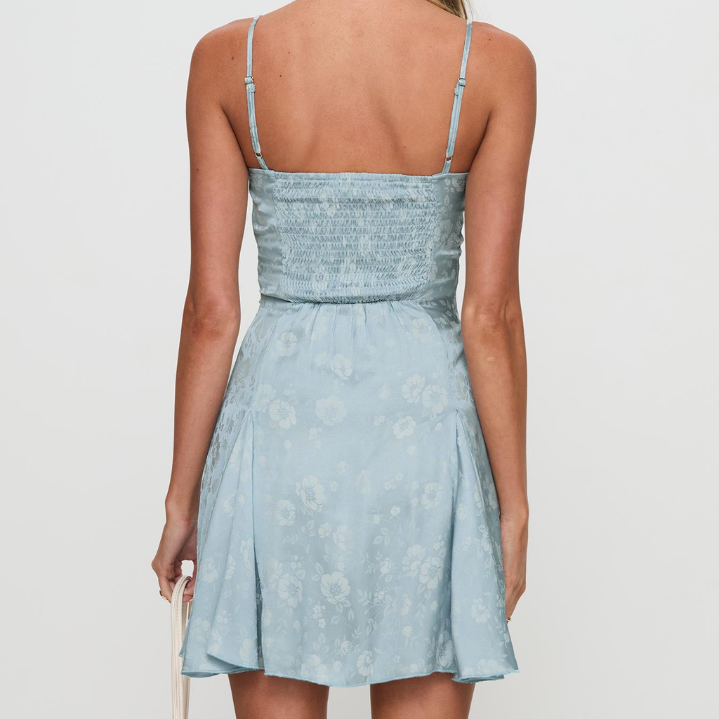 Blue Floral Jacquard Satin Cami Mini Dress