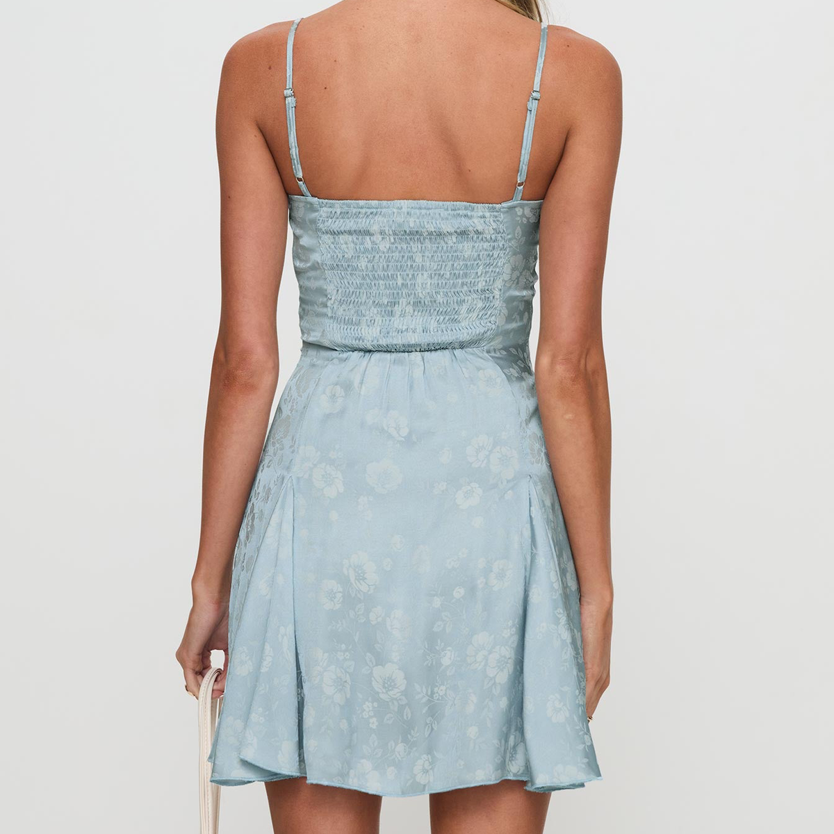 Blue Floral Jacquard Satin Cami Mini Dress