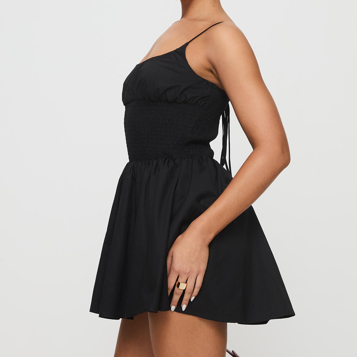 Black Square Neck Shirred Cami Mini Dress
