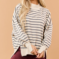 Almond Striped Mock Neck Oversized Sweatshirt Top